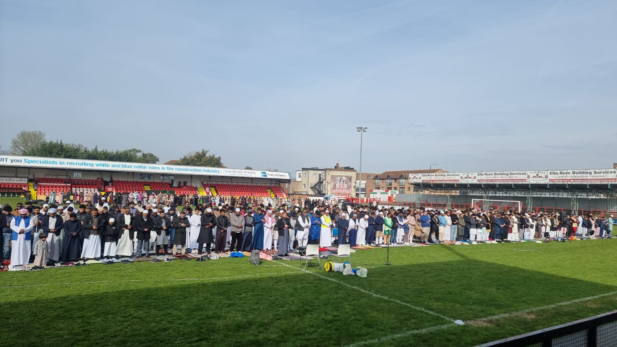Thousands gathered for Eid ul Fitr prayer on the stadium pitch